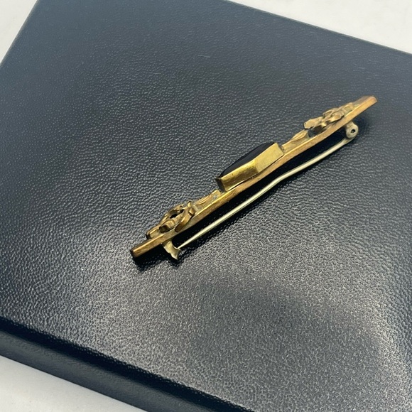 Victorian gold tone purple glass stone vintage bar brooch pin c clasp antique - Picture 6 of 15